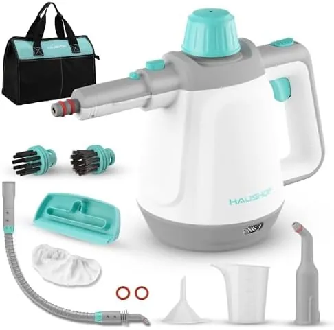 HAUSHOF Limpiador de Vapor de 450ml, 1200W Vaporeta Limpieza Hogar con 8 Accesorios, 3,0 Bar de Presión de Vapor, para Eliminar Suciedades y Grasas de Suelos, Ventanas, Cocinas, Baños, Coches