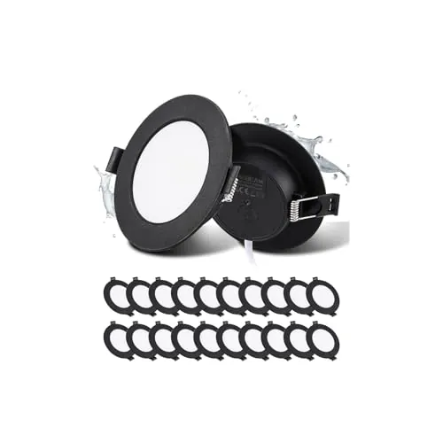 Grebeam Foco LED Empotrable Negros, 5W Ojos de Buey LED Para Techo Negros 450LM, Corte: φ75-90mm Para Baño, Profundidad 25mm, Downlight led Techo 6000K Blanco Frío, Juego de 20