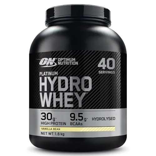 Optimum Nutrition Platinum Suero Hydro, Aislado de Proteína de Suero de Leche Hidrolizada en Polvo con Aminoácidos Esenciales, Glutamina y BCAA, Sabor Vainilla, 40 Porciones, 1,6 kg