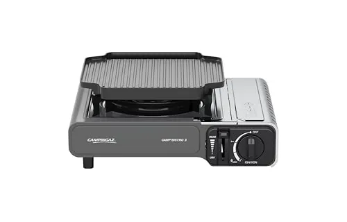 Campingaz Camp Bistro 3 Combo Hornillo y Plancha | Hornillo Camping de 1 Quemador | 2200 vatios | Cocina portátil compacta para Exteriores | Incluye Estuche de Transporte para facilitar su Transporte