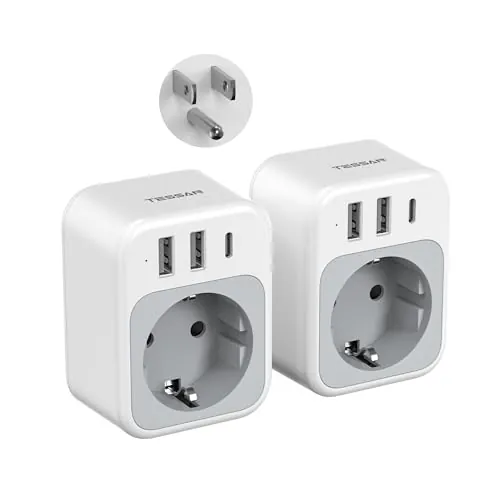 TESSAN 2 Piezas Adaptador Enchufe USA, 4 en 1 Enchufe Americano con USB C
