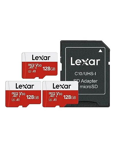 Lexar Tarjeta Micro SD de 128 GB con Adaptador, 3 Paquetes, hasta 100 MB/s