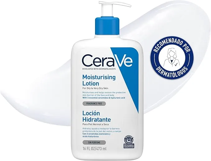 CeraVe Loción Hidratante, Piel Seca a muy Seca, Hidrata y Restaura la Barrera Protectora de la Piel, Enriquecida Con Ceramidas Esenciales y Ácido Hialurónico, Fórmula Ligera, Apta para Rostro y Cuerpo
