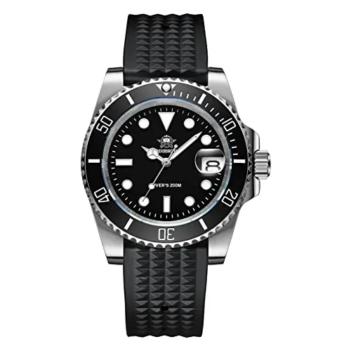 ADDIESDIVE Reloj de Cuarzo para Hombre Diver's 200M Reloj de Acero con Correa de Goma Resistente al Agua Waffle
