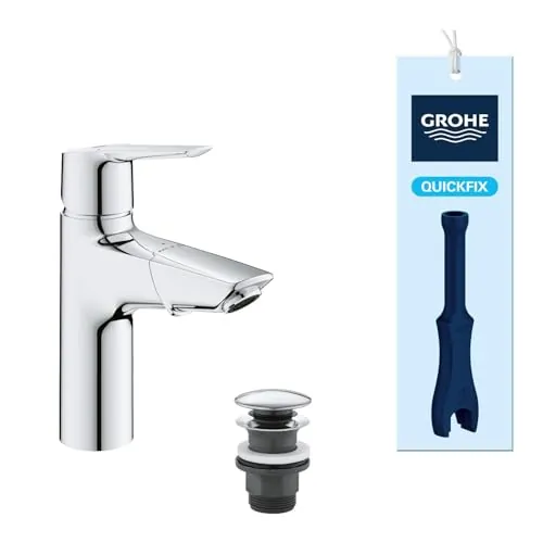 Grohe Start QuickFix- Grifo de lavabo monomando M (caño extraíble, vaciador push-open, menor consumo de agua, instalación rápida, altura 191mm), cromo, 24205003