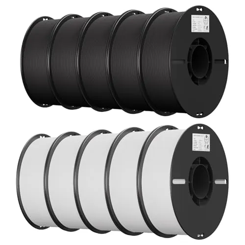 Creality Filamento PLA 1.75mm, Filamento para Impresora 3D Precisión Dimensional +/- 0.02mm, Carrete Filamento 3D, para Mayoría Impresoras 3D,10KG,5 negro,5 blanco