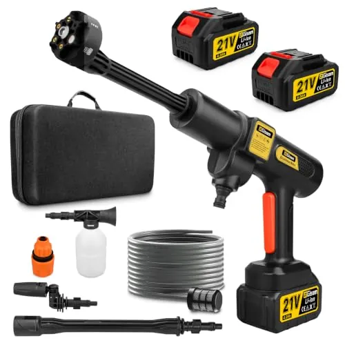 Hidrolimpiadora de Alta Presión, Motor Sin Escobillas 3000W 3 Modos, 135Bar 20L/Min, Limpiador Móvil con 2 Baterías 4.0Ah, Boquilla 6 En 1 Giratoria 180°, para Limpieza De Coches Y Hogar (ororo)