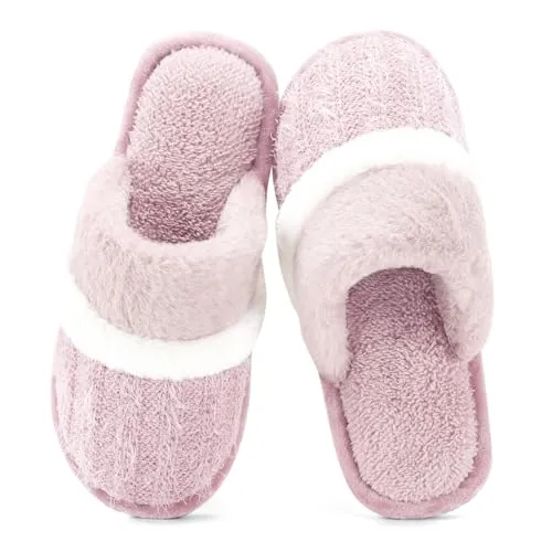 GOEWY Pantuflas para Mujer Invierno - Zapatillas de Casa Abrigadas con Diseño de Color Contraste, Suela Antideslizante de Espuma Viscoelástica - Ideal para Mujeres, Mamá o Novia Rosado 40/41