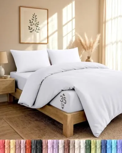 Utopia Bedding 4 Piezas Juego de Cama - Cama 150 (Blanc) | Funda nordica 220x230cm, Sabana Bajera 150x200 cm y Fundas Almohada 50x75cm, Microfibra cepillada Suave