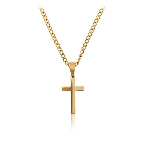 Made by Nami Collar para Hombre con Dije - Collar Dorada para Hombre de 60cm de Acero Inoxidable - Collar de Eslabones Hecha a Mano. Regalo de Cumpleaños para Él (Cruz de oro)