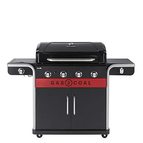 Char-Broil Barbacoa de Gas Gas2Coal 2.0 440 - Barbacoa híbrida de 4 quemadores con 2 bandejas para carbón patentadas, 2 grandes puertas - Ideal para cocinar al aire libre, jardín y patio