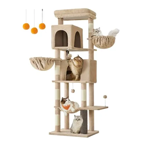 Feandrea Árbol para Gatos, 174 cm, Multinivel, 2 Cuevas, Marrón Camello