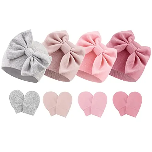 DRESHOW Sombreros y Manoplas para Bebé Recién Algodón Gorritos y Guantes para Niñas Niños 0-6 Meses