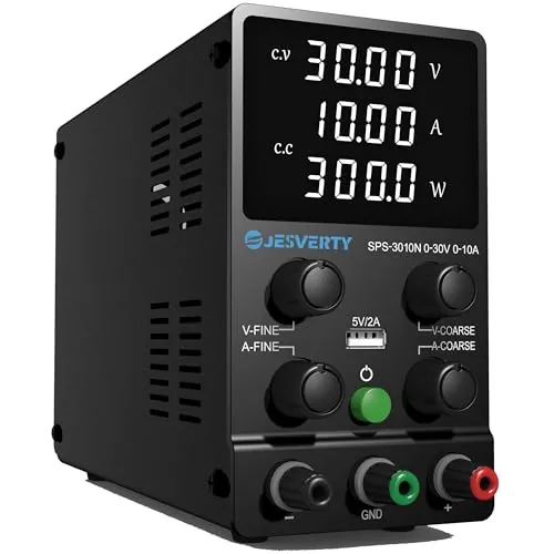 Fuente de Alimentación Regulable 30V 10A DC Fuentes de Alimentación de Laboratorio Fuente de Alimentacion de Banco Ajustable Pantalla LED de 4 Dígitos Jesverty SPS-3010N