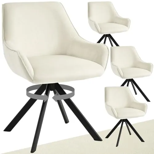 Goeurvant Juego de 4 sillas de comedor giratorias con reposabrazos – Silla acolchada de terciopelo moderna giratoria 360°, silla de cocina con estructura metálica y respaldo para comedor, sala de