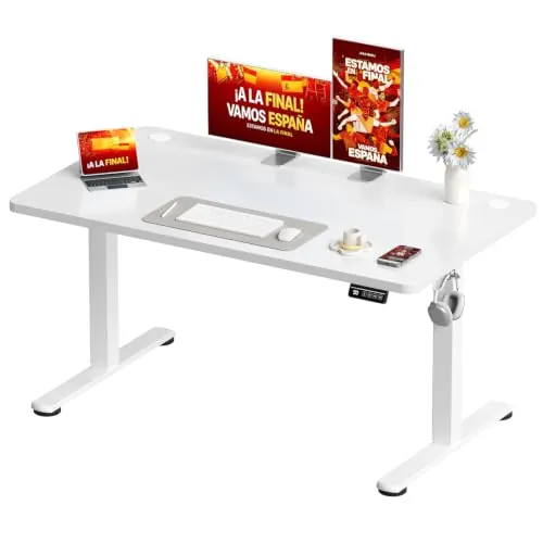 Devoko 120x60 cm Escritorio Regulable en Altura, Escritorio Elevable Eléctrico Telescópico Bidireccional, Escritorio de Oficinay Hogar, para Estudio en Casa con Tablero Ensamblado, Blanco