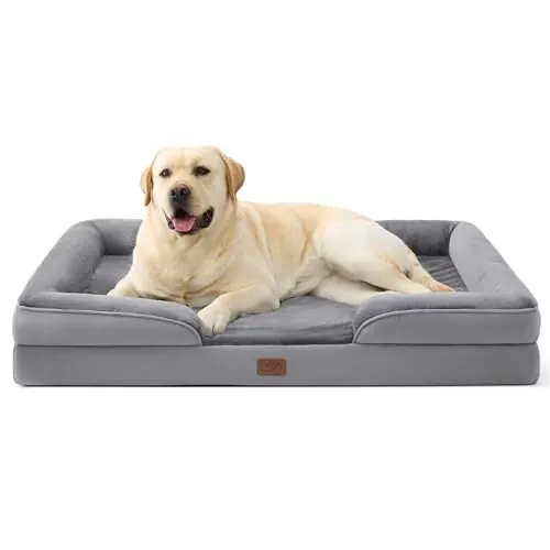 Bedsure Sofá Perro Ortopédica Extra Grande - Cama Perro Desenfundable y Lavable, Colchon Perro con Forro Impermeable y Espuma Viscoelastica, Gris Oscuro, XL Pro