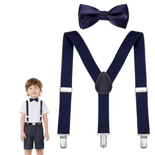 Tirantes Ajustables para Niños con Pajarita en Forma de Y, Conjuntos de Pajarita, Azul Marino