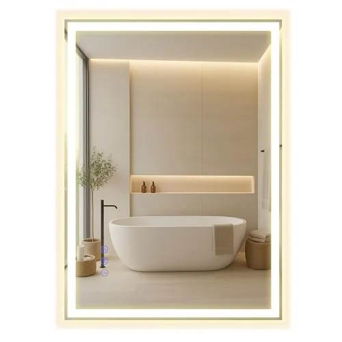 SONGMICS Espejo de Baño con Luz, Rectangular, Antivaho,70 x51 cm