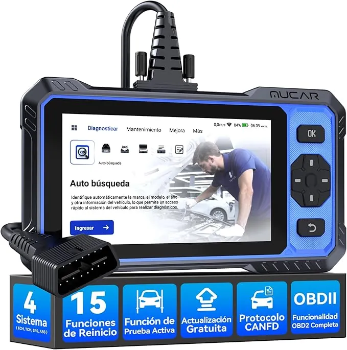 OBD2 Diagnosis, MUCAR 632 Diagnosis Coche Multimarca de 4 Sistema(ECM/TCM/SRS/ABS), Diagnosis Coche con 15 Funciones de Reinicio/Vin Automático/Prueba Activa-Actualización Gratuita