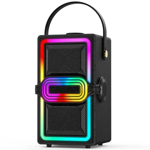 TAMPROAD Altavoz Bluetooth, 120 W de Pico inalámbrico TWS, Altavoces portátiles para Fiestas al Aire Libre con subwoofer, Graves Profundos, Luces LED Coloridas, para el hogar, Camping (Negro)