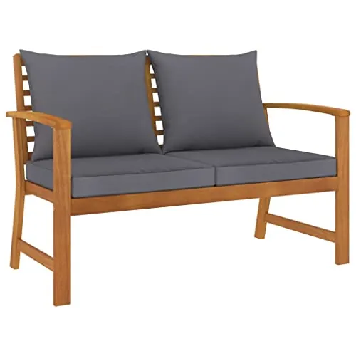 vidaXL Banco de Jardín 120 cm Cojines Patio Exterior Aire Libre Decoración Recibidor Asiento Silla Duradero Estable Gris Oscuro Madera Maciza Acacia