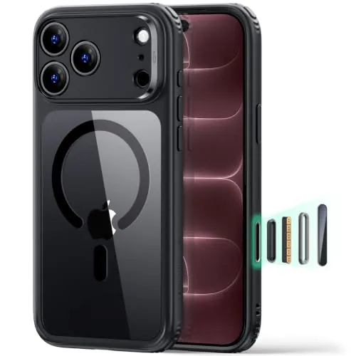 ESR Classic Hybrid Funda para iPhone 18 Pro Max/17 Pro MAX | Antiamarilleo duradero, Ultrafino, Compatible con MagSafe, Protección militar 3X, Funda Magnética, Negro Transparente