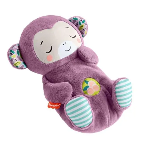 Fisher-Price Mono Morado Hora de Dormir Juguete para bebés, sonajero portátil de Peluche con Movimiento de respiración y Luces para bebés recién Nacidos a Partir de 0 Meses, JLH41