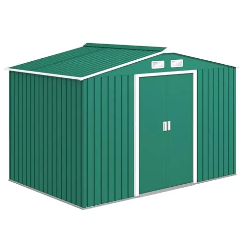 Outsunny Caseta de Jardín Exterior, 5 m² 277x195x192 cm, Cobertizo de Jardín Exterior Metálico con 2 Puertas Correderas, Base Refuerzo (Suelo NO Incluido) y 4 Ventanas, Gris