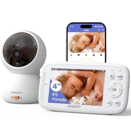 jeeber Camara Vigilancia Bebe con App Movil, 4" IPS Pantalla,