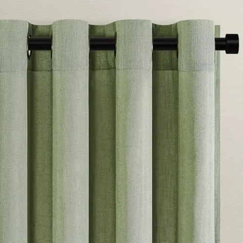 Topfinel Cortinas Verde Salvia Cocina Lino Cortas Translucidas Boho Cortinas con Ojales Modernas Decorativas para Salon Comedor Dormitorio Niña Infantil Niño Juvenil 2 Piezas 140x160cm