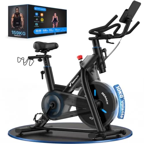 MERACH Bicicleta Estática con Resistencia Magnética, Silenciosa, con Volante de Inercia de 10 kg, Sillín de Aire Amortiguador de Golpes, Bicicleta de Interior con Aplicación Propia, Hasta 158 kg