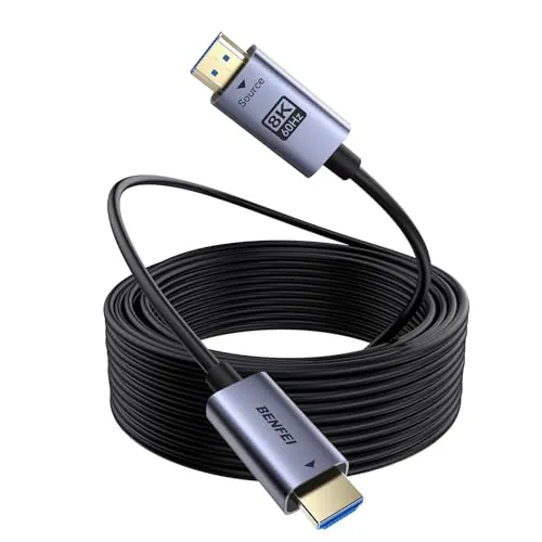 BENFEI Cable de fibra óptica HDMI 2.1 8K de 30M: 8K@60Hz, 4K@240Hz, alta velocidad 48Gbps, apto para instalación en pared con certificación CL3, con eARC/HDR dinámico/HDCP 2.3, para PS5, Xbox, TV
