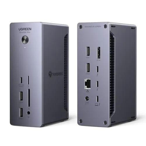 UGREEN Revodok MAX 213 Docking Station Thunderbolt 4 13 En 1 Hub USB C Displayport Doble Pantalla 4K60Hz 8K30Hz Adaptador Tipo C 3.2 10Gbps Ethernet Lector Tarjeta SD TF 3.5mm Alimentación DC 180W