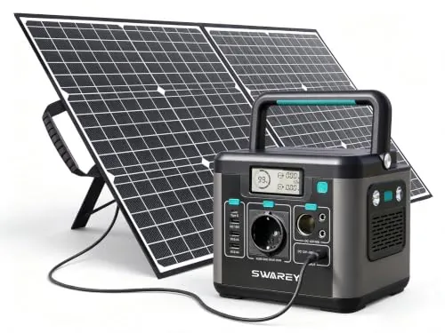 SWAREY Estación de Energía 333Wh con Panel Solar de 100W, Salida de CA de 350W (Pico de 700W), Carga rápida USB-C de 65W, Generador Solar Para Acampada Viajes Autocaravanas Pesca