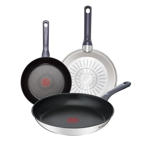 TEFAL Daily Cook - Juego de 3 Sartenes 24/26/30 cm, Acero inoxidable
