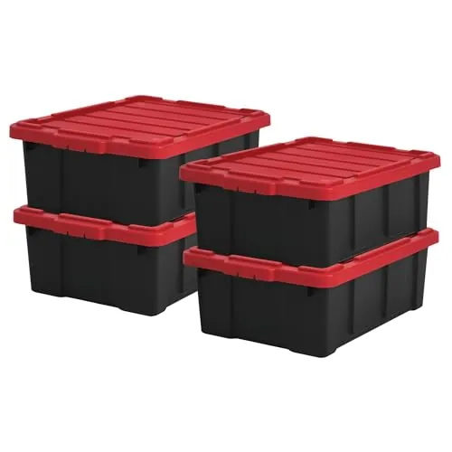 Iris Ohyama 4 Cajas de Organización de Alta Resistencia, 43L, Rojo, Grande, Duradero, Apilable, para Garaje, Estantes, Mudanza, Plástico, Utilidad, Herramientas, DDSKT-430