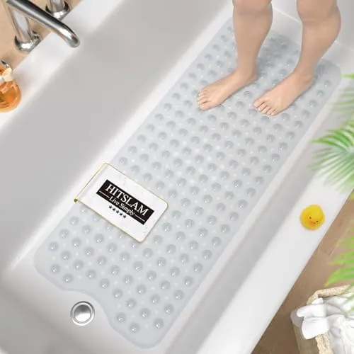 HITSLAM Alfombra de bañera Antideslizante, 101x40cm Extra Grande Alfombra Ducha Antideslizante con Ventosa, Resistentes al Moho y Lavables a máquina Alfombra baño,Transparente