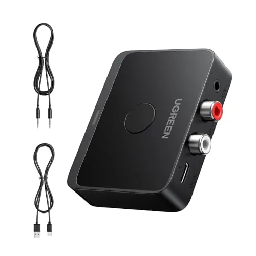 UGREEN Receptor Bluetooth 6.0 LDAC/SBC/AAC Audio USB-C Adaptador 2RCA 3.5 mm HiFi Baja Latencia Inalámbrico Compatible con Teléfono Tablet Altavoz Amplificador