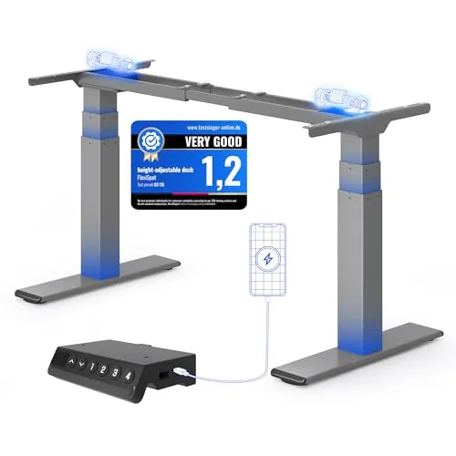 FLEXISPOT Escritorio Elevable Eléctrico 200 kg, Altura 60–125 cm | E200 Doble Motor, Panel de Control con USB-C/A, 4 Memorias, Sistema Anticolisión