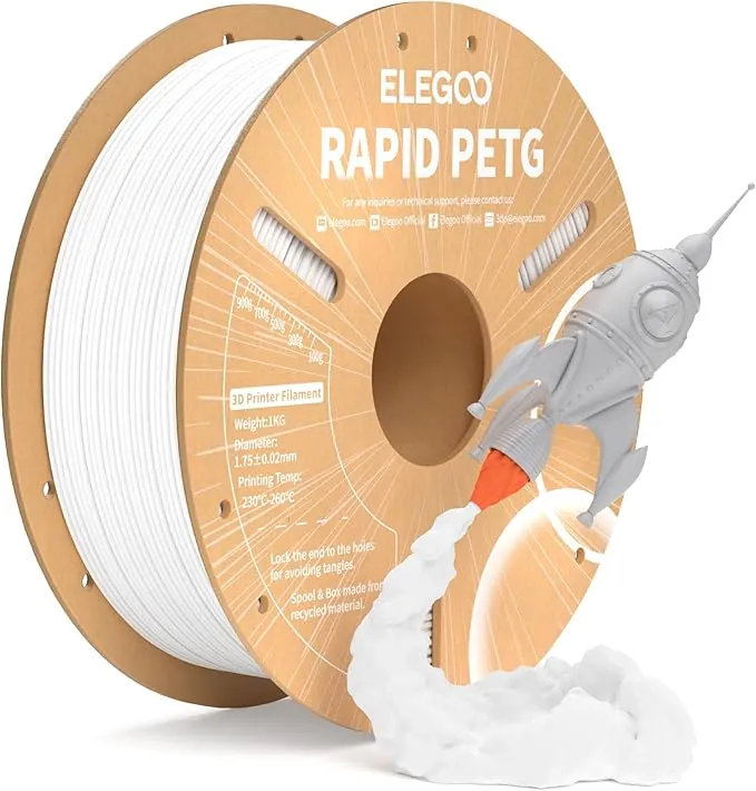 ELEGOO Filamento PETG Rápido 1.75 1KG Blanco, PETG de Alta Velocidad 30-600mm/s para Impresora 3D, Precisión Dimensional +/- 0.02mm, Carrete Filamento 3D, para Mayoría Impresoras 3D