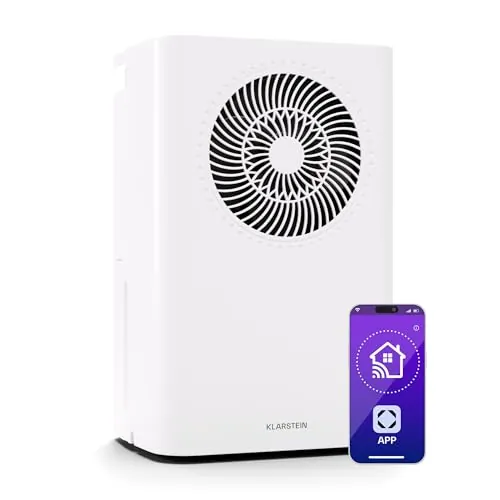 Klarstein CircleDry 16L Deshumidificador Inteligente, Wifi, Silencioso 38dB, Temporizador 24h, Drenaje Continuo, Control de Humedad, Portátil para Hogar, Oficina, Habitaciones hasta 40m²