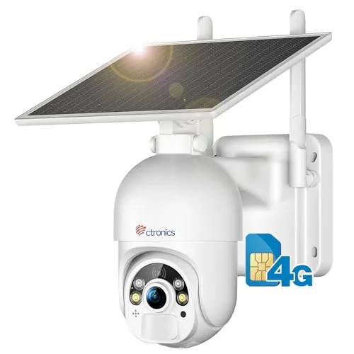 Ctronics 2,5K 4MP 3G/4G LTE Camara Vigilancia Sim, Camara Solar 4g sin WiFi