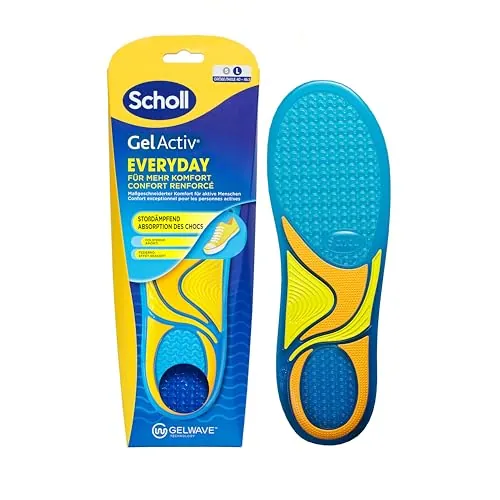 Scholl GelActiv Plantillas Everyday para hombres, pies cómodos todo el día, amortiguación de espuma viscoelástica y tecnología GelWave que se adaptan a los pies y ofrecen la máxima comodidad, talla 40