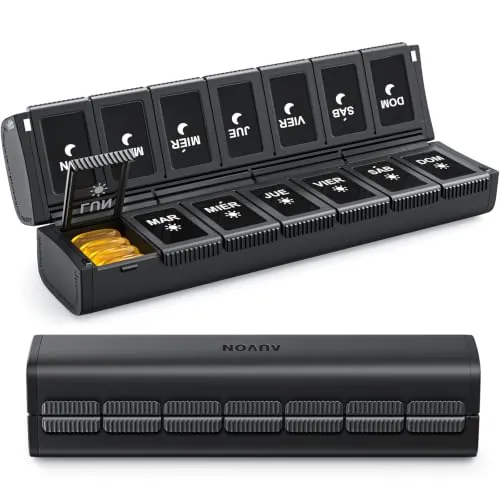 AUVON Pastillero Semanal 2 Tomas Plegable Innovador de Gran Capacidad