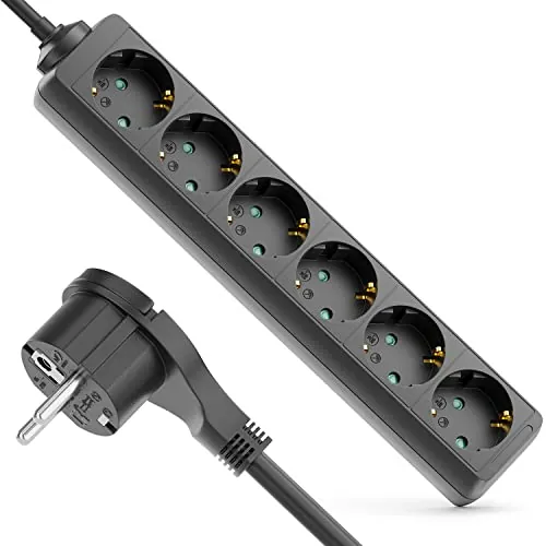 deleyCON 6 Compartimentos Regleta de Enchufes con Conector Plano Regleta Interior 3,0m Cable Enchufe de Contacto Plano Robusta Carcasa de Plástico Negro