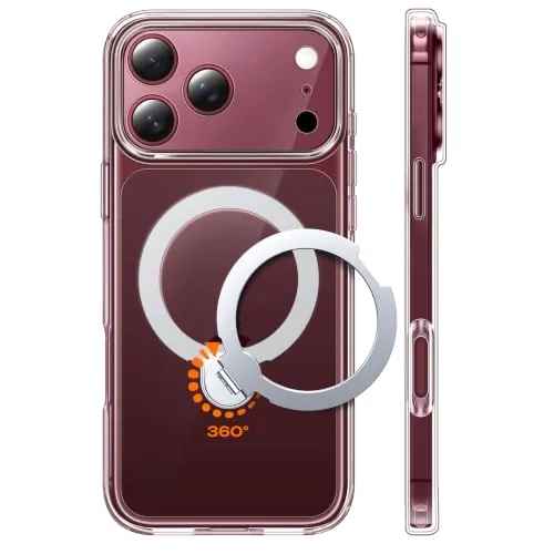 TOCOL Funda para iPhone 18 Pro Max con Soporte Girable 360° Transparente | Compatible con MagSafe, Resistencia Militar 15FT, Protección Cámara, Antideslizante y Antiamarilleo Case