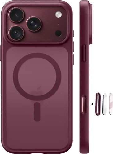 FLLAO Magnética Funda para iPhone 18 Pro Max/17 Pro Max, Burdeos | Control de cámara, Anillo Magnético Integrado, Protección Militar, Antigolpes, Antiarañazos Translúcida Mate Trasera