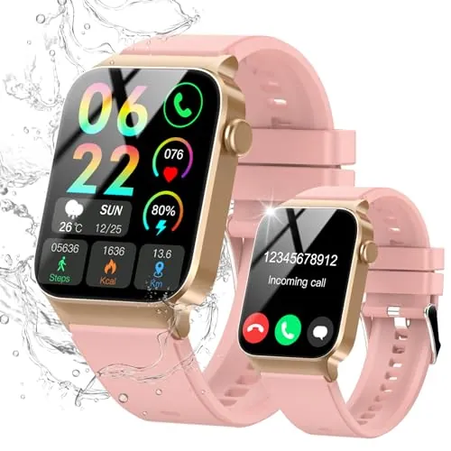 STECEi Smartwatch Hombre Mujer, Pantalla HD de 1,85", Reloj Inteligente con Contestar/Realizar Llamadas, 112 Modos Deportivos, Podómetro/Sueño/Frecuencia Cardíaca, IP68 Sumergible, Rosa Dorado