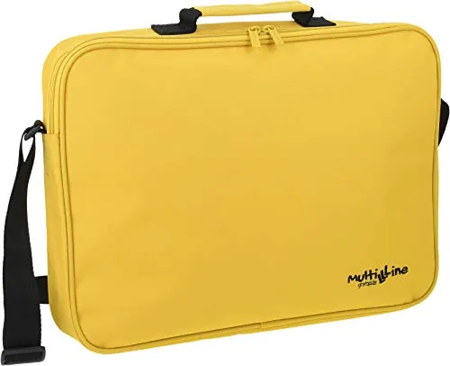 Grafoplas - Bandolera Escolar Colección Multiline, 38x28x6cm, Mochila con Bolsillo Interior para Tarjeta Personalizada, Cremallera Doble y Correa Ajustable, Asa de Transporte, Color Amarillo